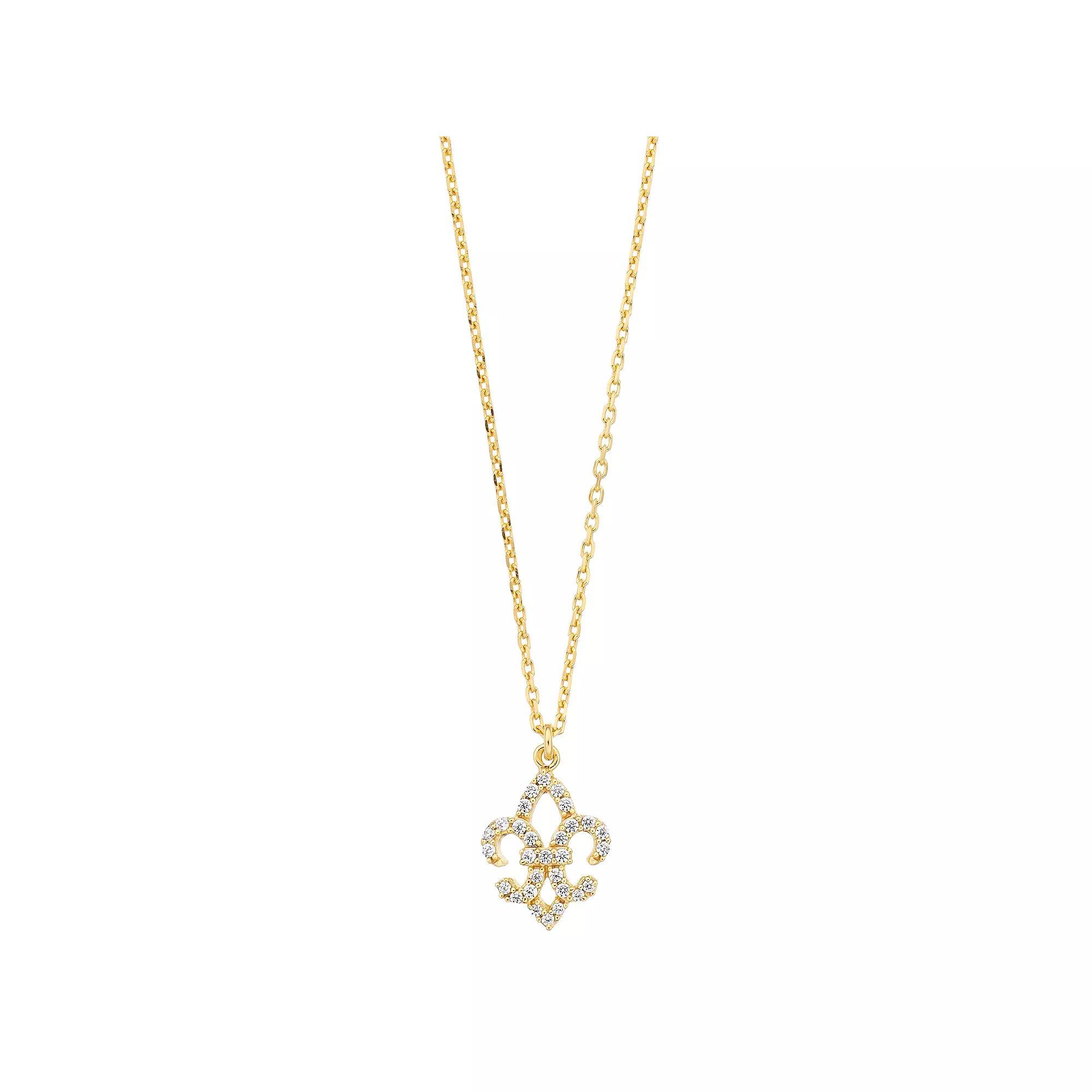 Sterling Silver Cubic Zirconia Fleur de Lis Pendant Necklace, Women's, Size: 18", 18k Gold Over Product Image