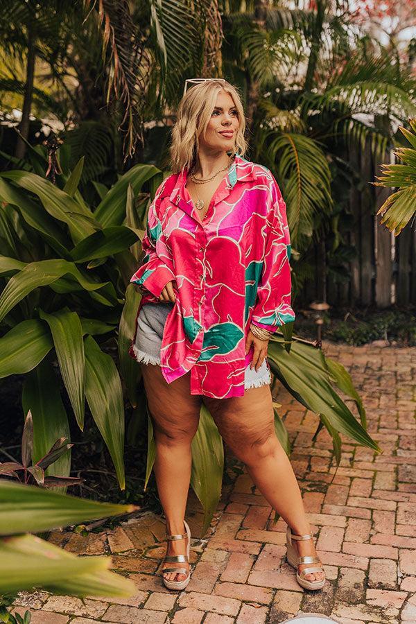 The Next Chapter Satin Button Up in Hot Pink Curves Product Image
