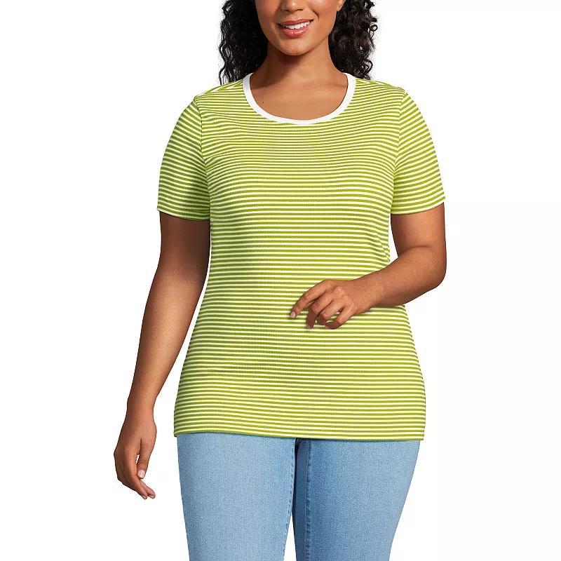 Plus Size Lands' End Short Sleeve Micro Rib Crewneck Top, Women's, Size: 2XL, Tinted Pink Product Image