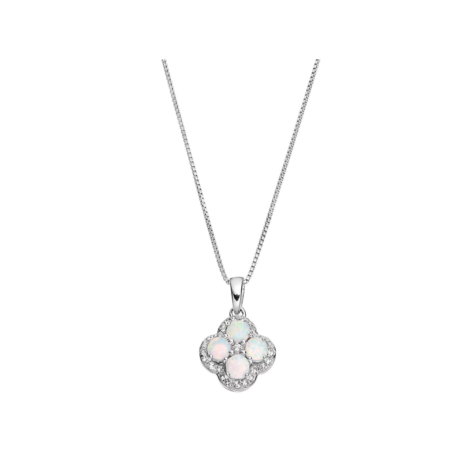 Gemminded Sterling Silver Lab-Created White Opal & White Topaz Flower Pendant Necklace, Women's, Size: 18" Product Image