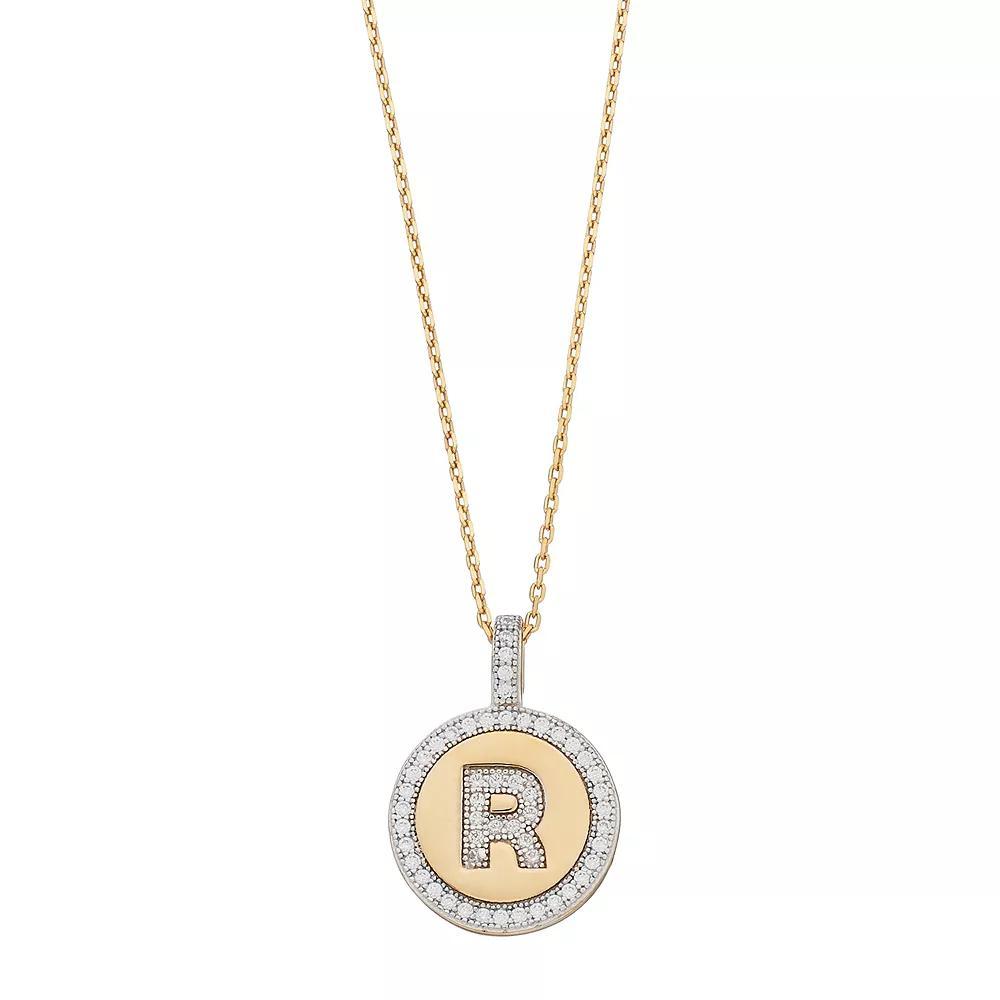 14k Gold Over Silver Cubic Zirconia Initial Pendant Necklace, Women's, Size: 18" Product Image