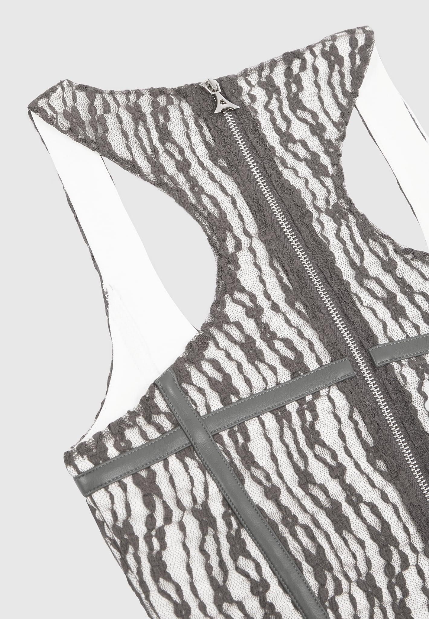 Lace with Leather Corset Top - Grey Female Product Image