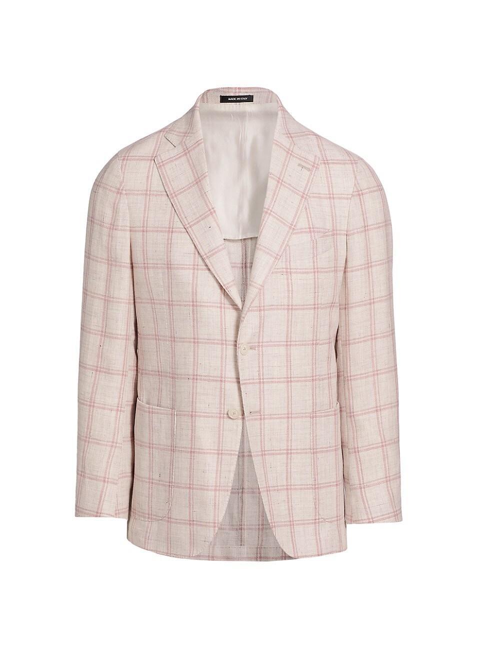 Mens COLLECTION Windowpane Check Linen-Wool Single-Breasted Blazer Product Image