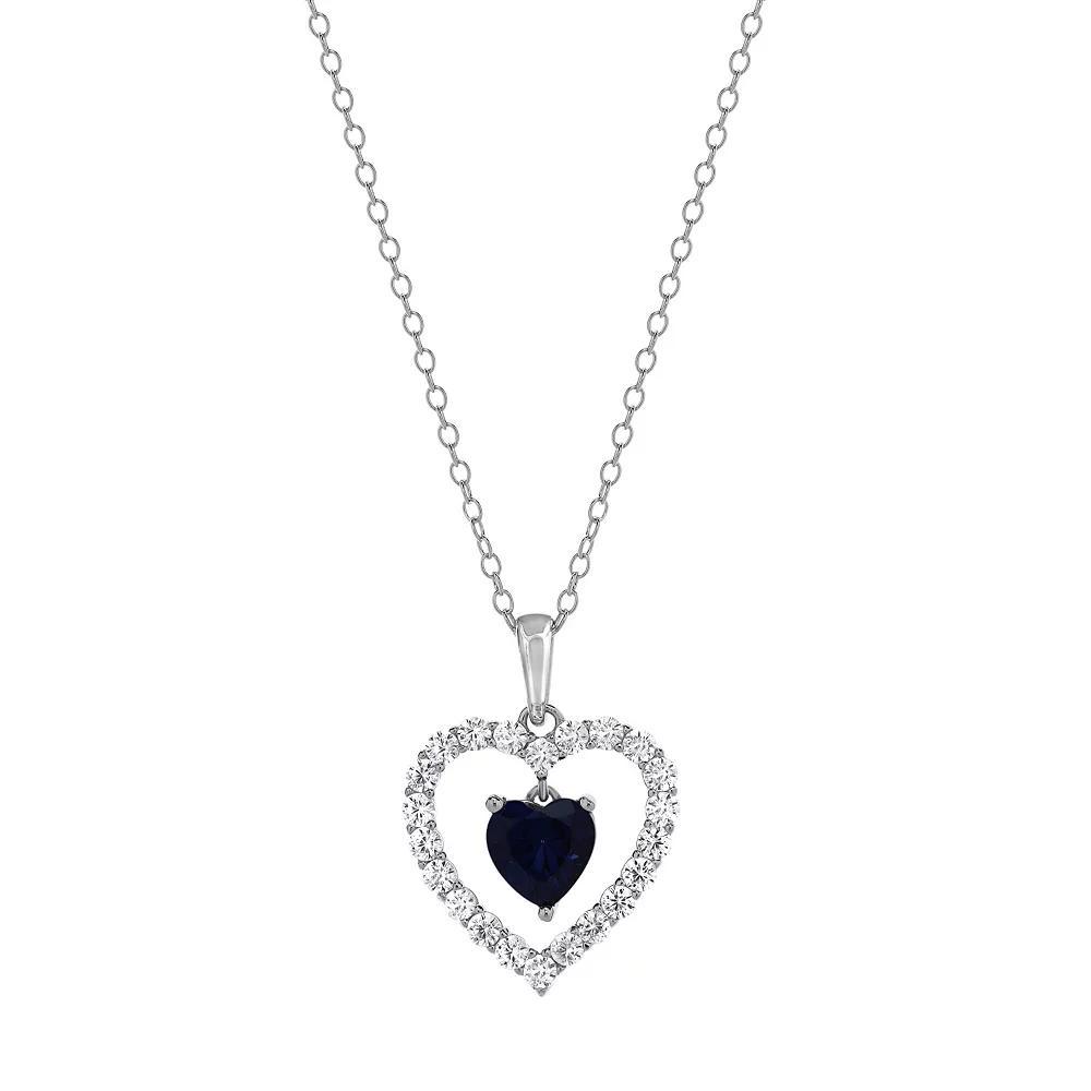 Gemstone Brilliance Lab-Created Gemstone Double Heart Pendant Necklace, Women's, Size: 18", Cr  Blue Silver Product Image