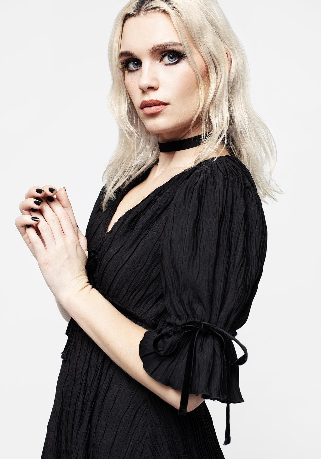 Belial Crinkle Velour Ribbon Midaxi Dress Product Image