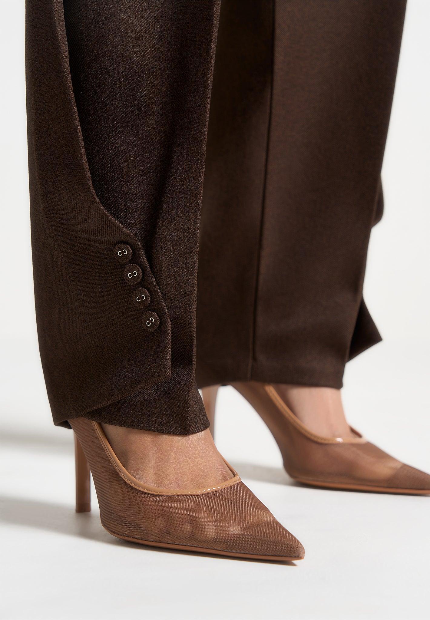 Twist Leg Tailored Trousers - Brown Female Product Image