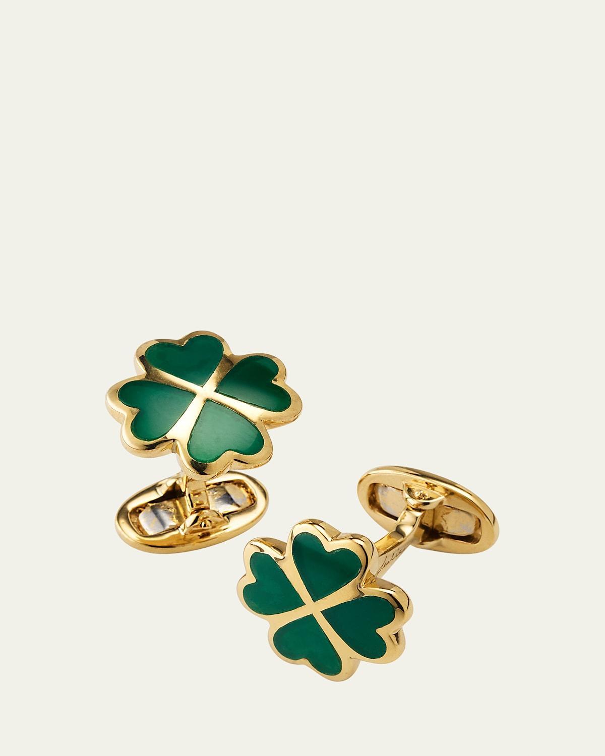 Jan Leslie Lucky Four Leaf Clover Green Onyx, Sterling Silver & 18K Yellow Gold Vermeil Cufflinks Product Image