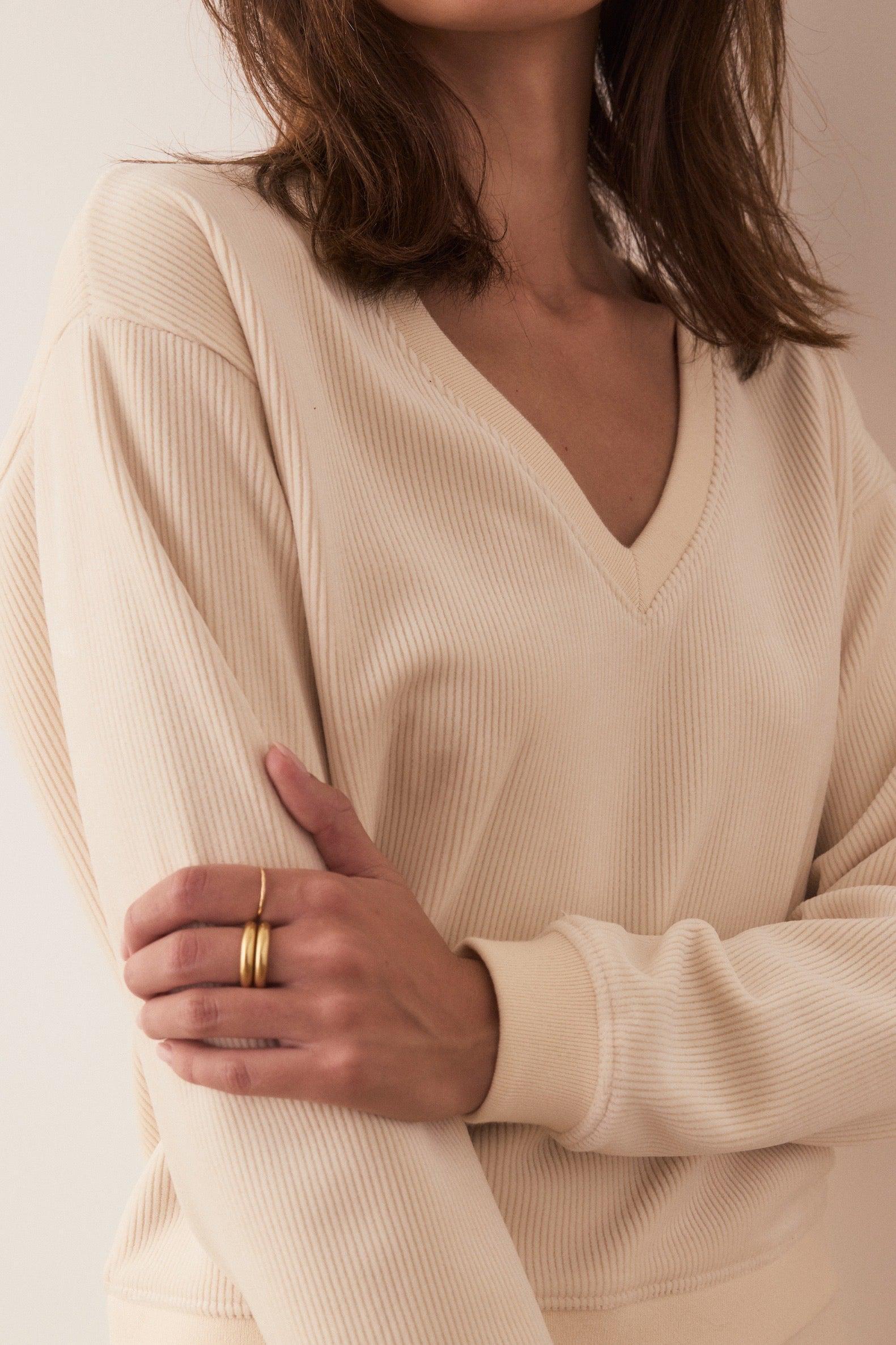 Cord Velour V-Neck Sweatshirt Product Image