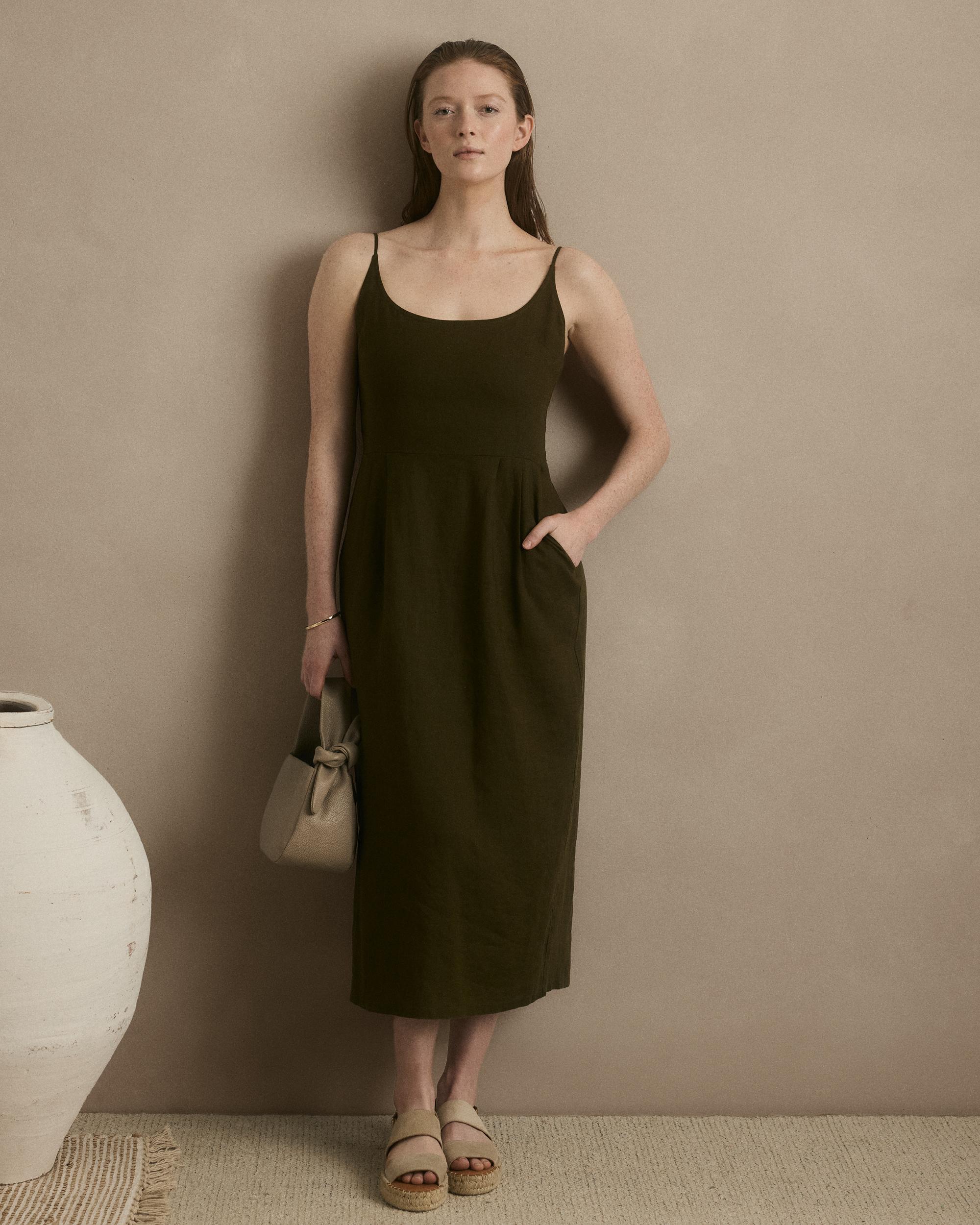 Quince | Women's 100% European Linen Scoop Neck Midi Dress Size XL Product Image