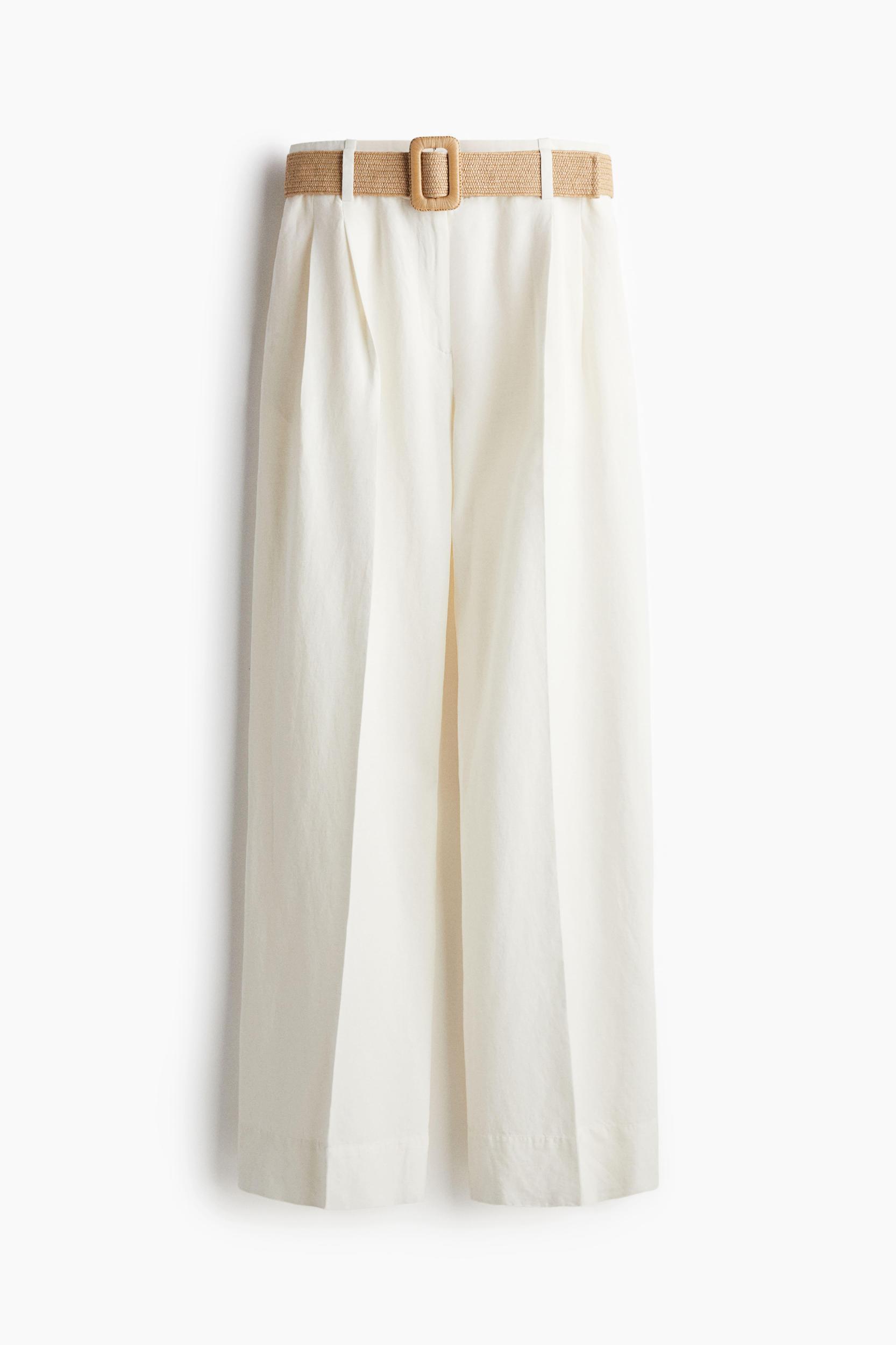 Linen-Blend Pants with Belt Product Image