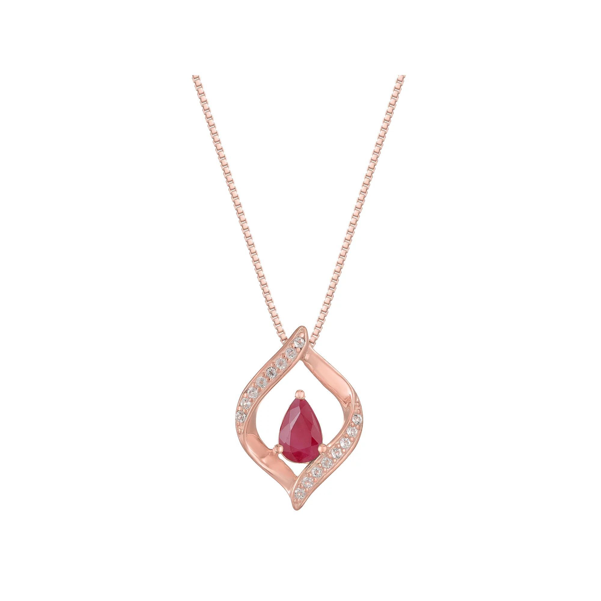 Gemminded 10k Rose Gold Ruby & Diamond Accented Pendant Necklace, Women's, Size: 18" Product Image