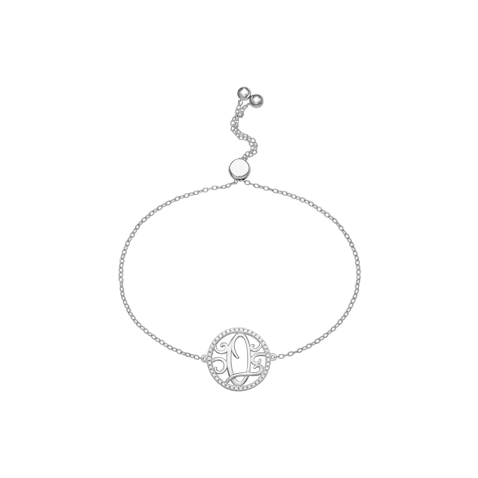 PRIMROSE Sterling Silver Cubic Zirconia Initial Cable Chain Bolo Bracelet, Women's, Size: 7", Sterling Silver D Product Image