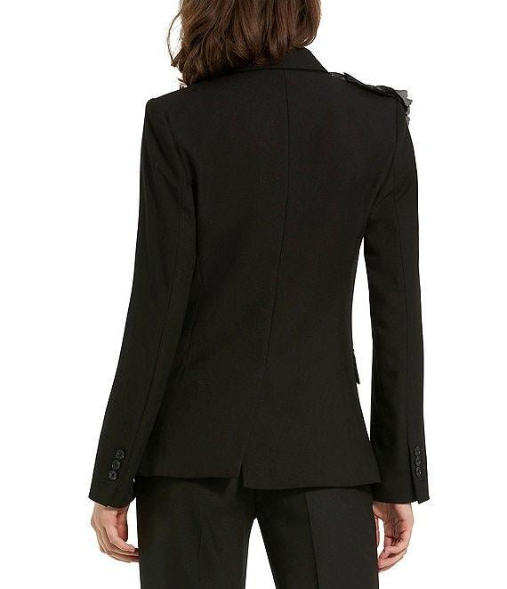 Mac Duggal Classic Crepe Notch Lapel Collar Flower Applique Flap Pocket Long Sleeve Blazer Product Image