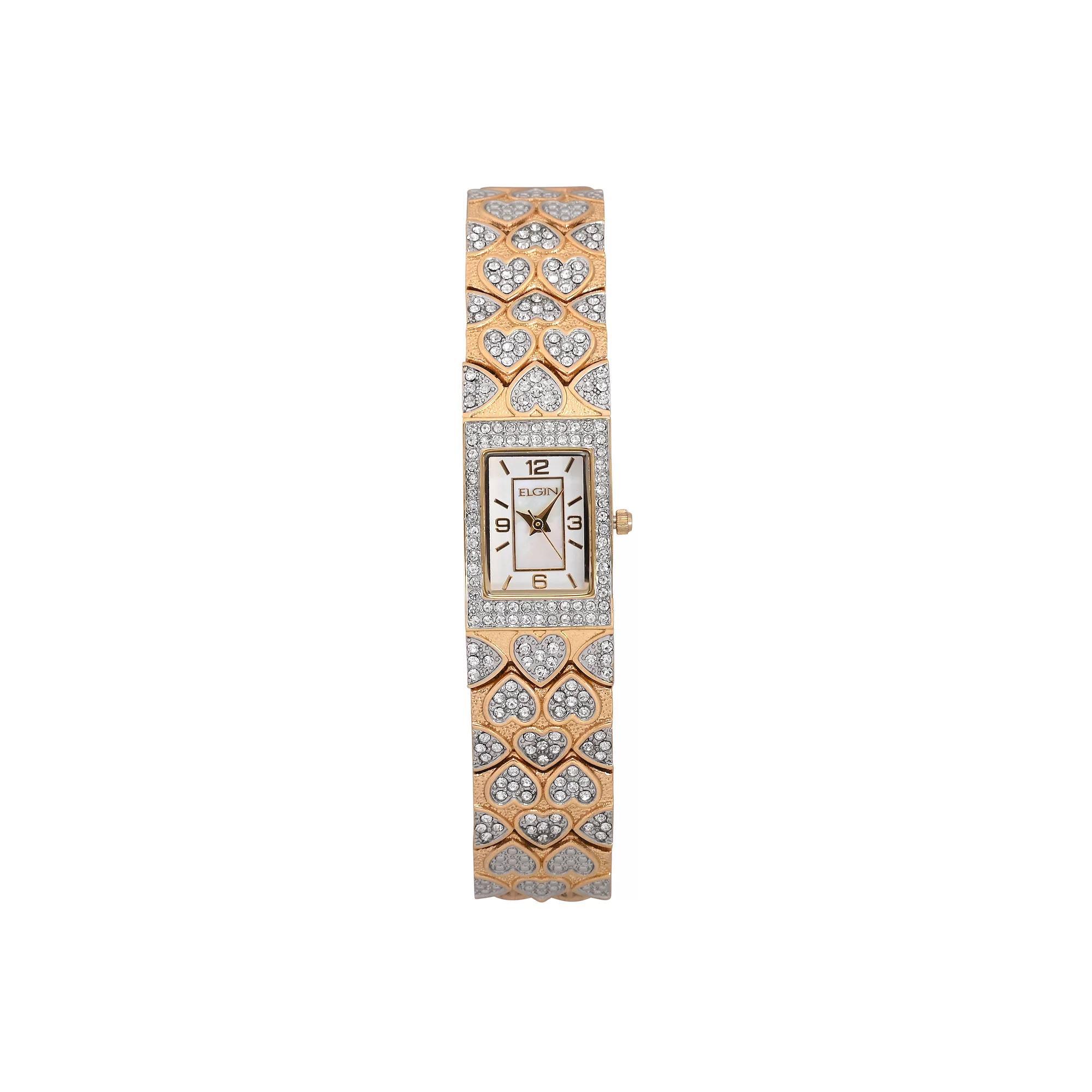 Elgin Women's Cubic Zirconia Heart Watch, Gold Tone Product Image