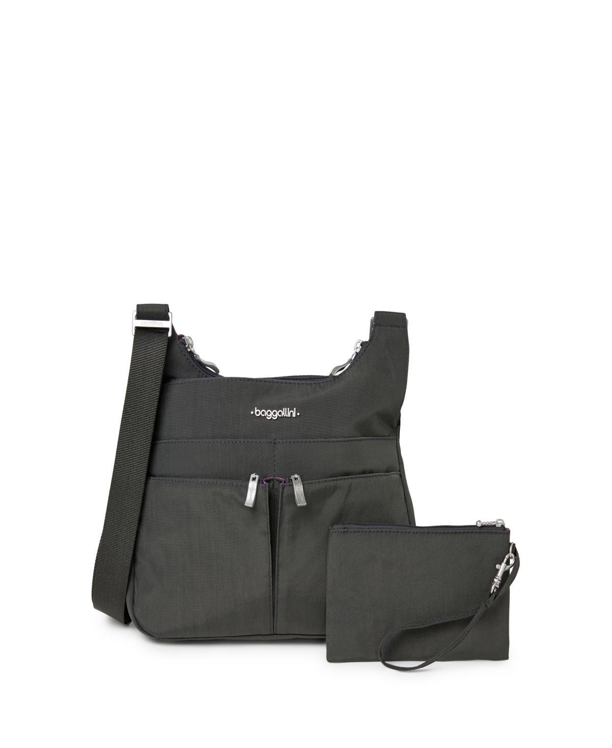 Womens Baggallini Cross Over Crossbody Bag with RFID Blocking Wristlet, Grey Product Image