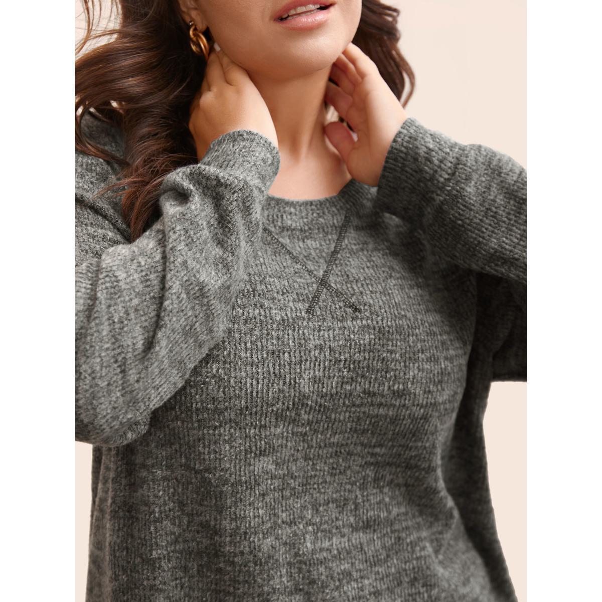 Plus Size Solid Heather Round Neck Stitch Sweatshirt Women DimGray Casual Topstitching Round Neck Everyday Sweatshirts BloomChic 12/L Product Image