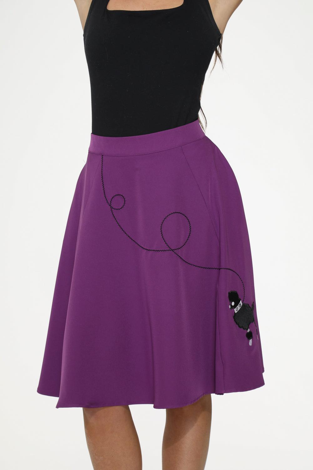 Purple Black Embroidered Poodle Swing Skirt Product Image