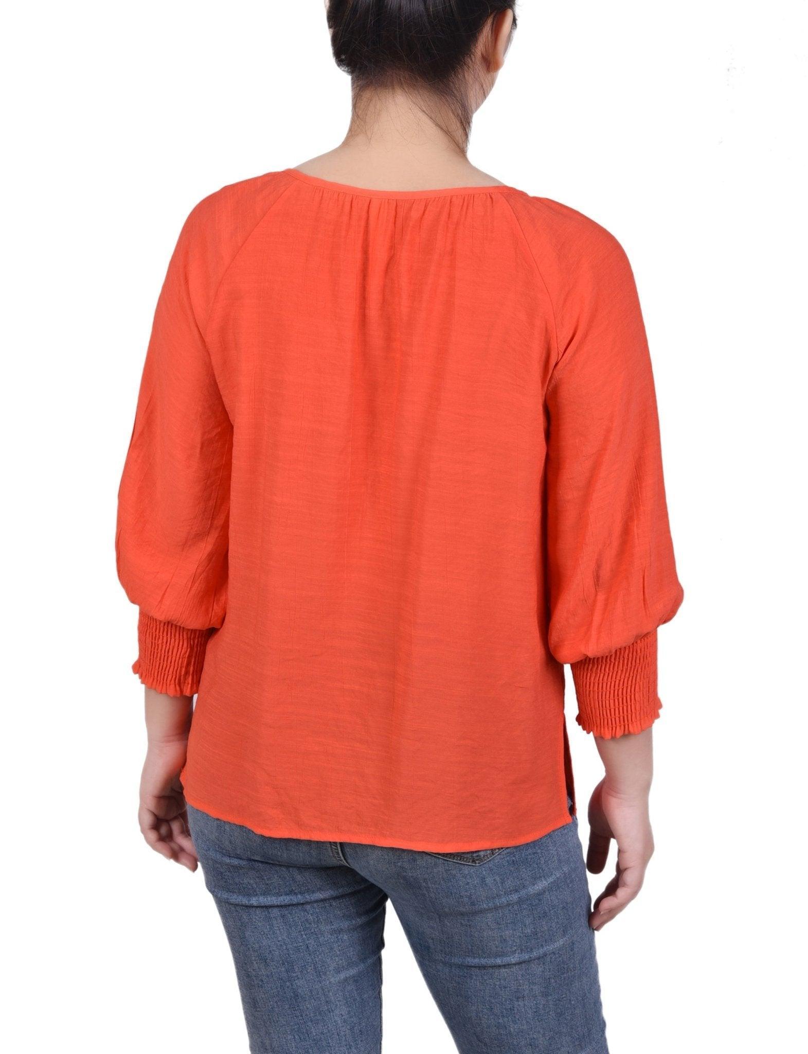 3/4 Length Sleeve Button Front Blouse - Petite Product Image