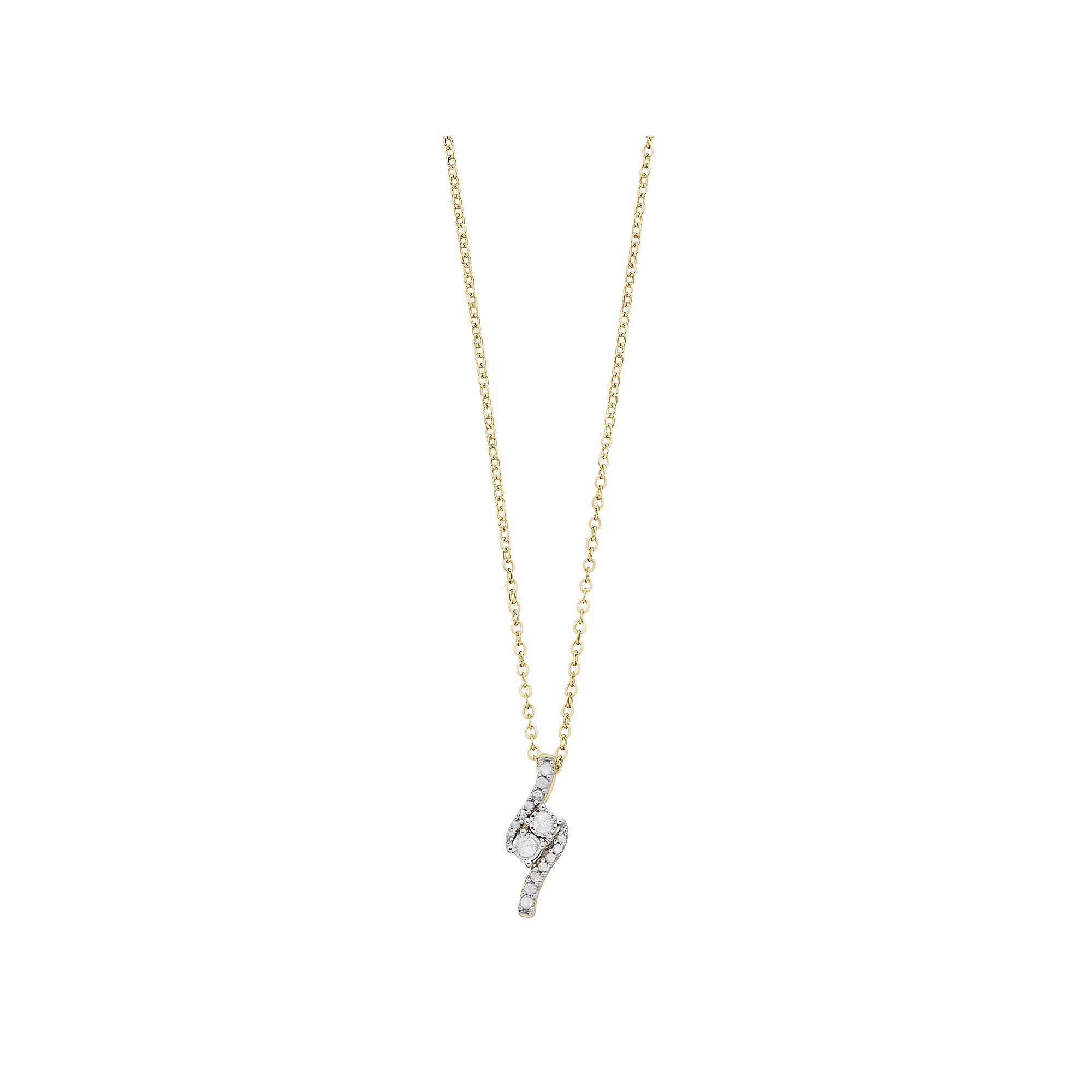 Sterling Silver 1/4 Carat T.W. Diamond 2-Stone Pendant, Women's, Gold Tone Product Image
