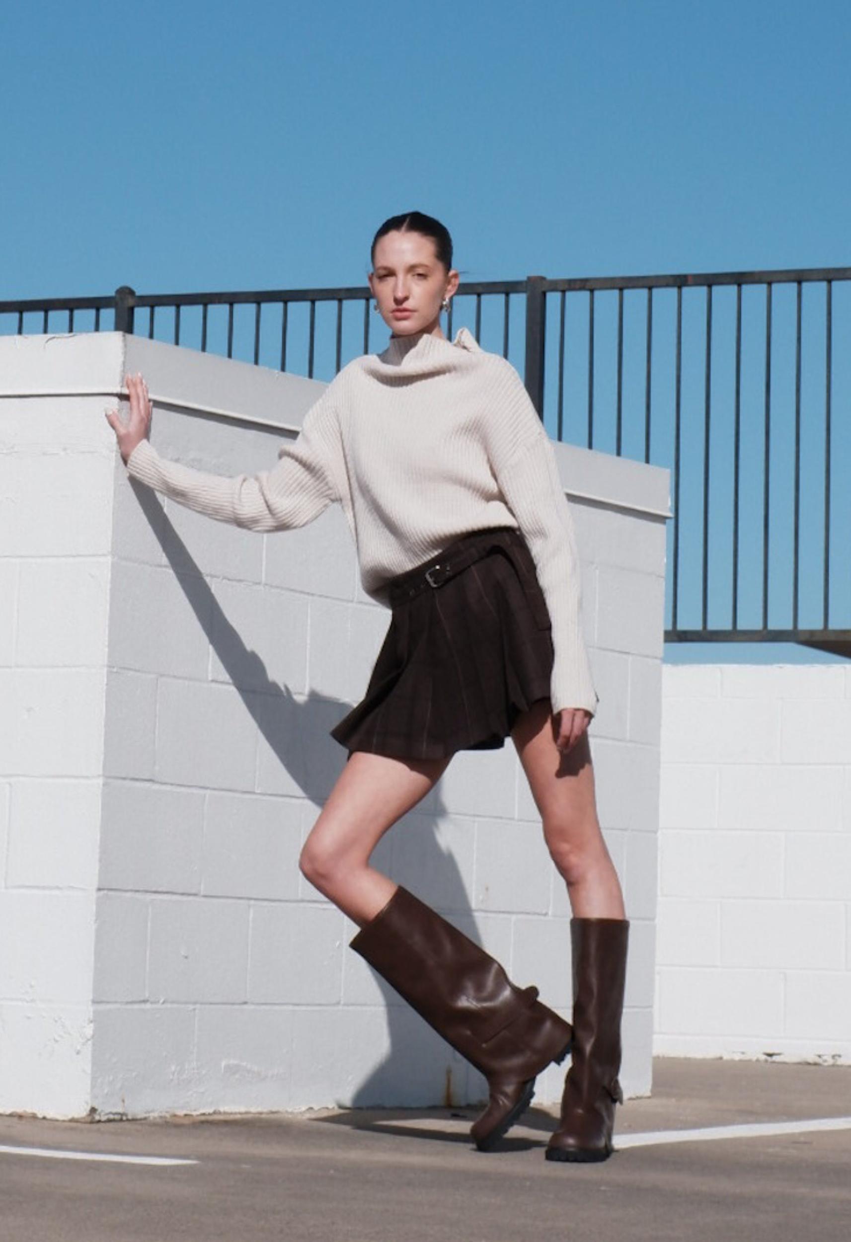 Brown Plaid Buckle Skort Product Image