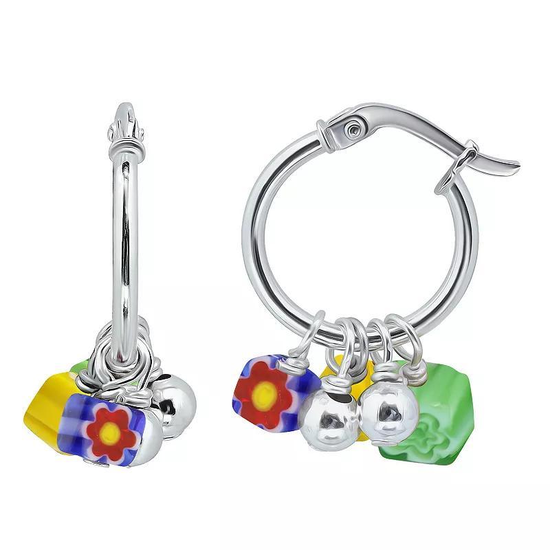 Aleure Precioso Sterling Silver Colored Glass Hoop Drop Earrings, Women's Product Image