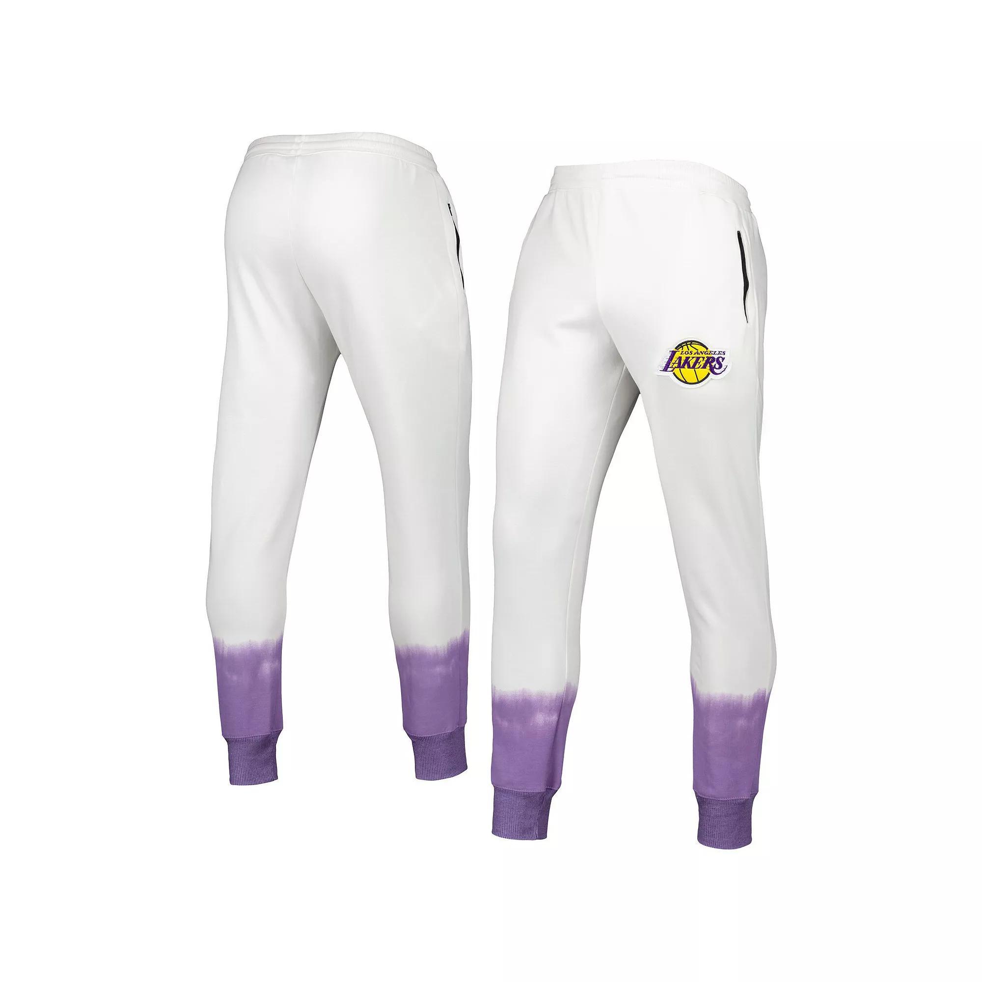 Men's FISLL Oatmeal Los Angeles Lakers Double Dribble Tie-Dye Fleece Jogger Pants, Size: XL, Team Product Image