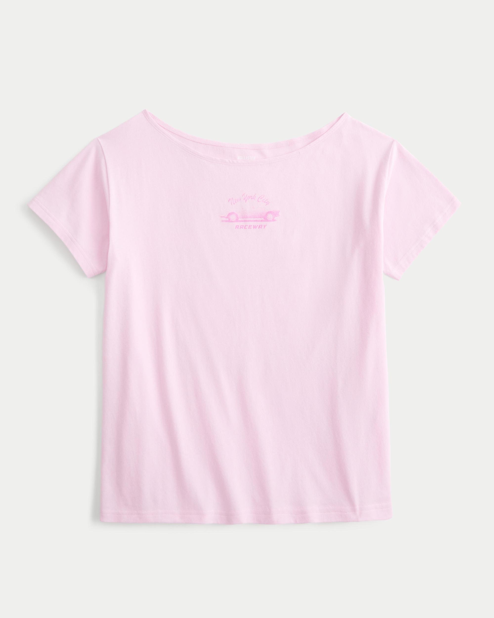 Oversized Off-the-Shoulder New York Raceway Graphic Tee Product Image