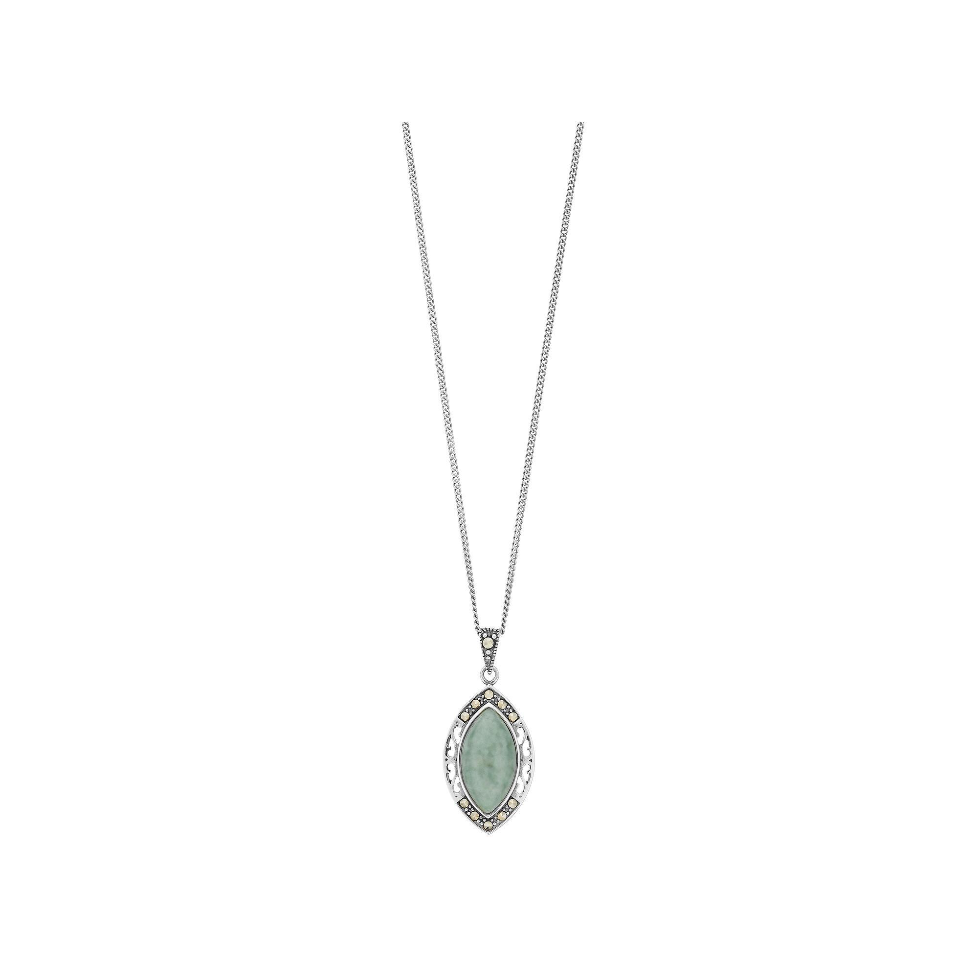 Tori Hill Sterling Silver Jade & Marcasite Marquise Pendant, Women's, Size: 18" Product Image