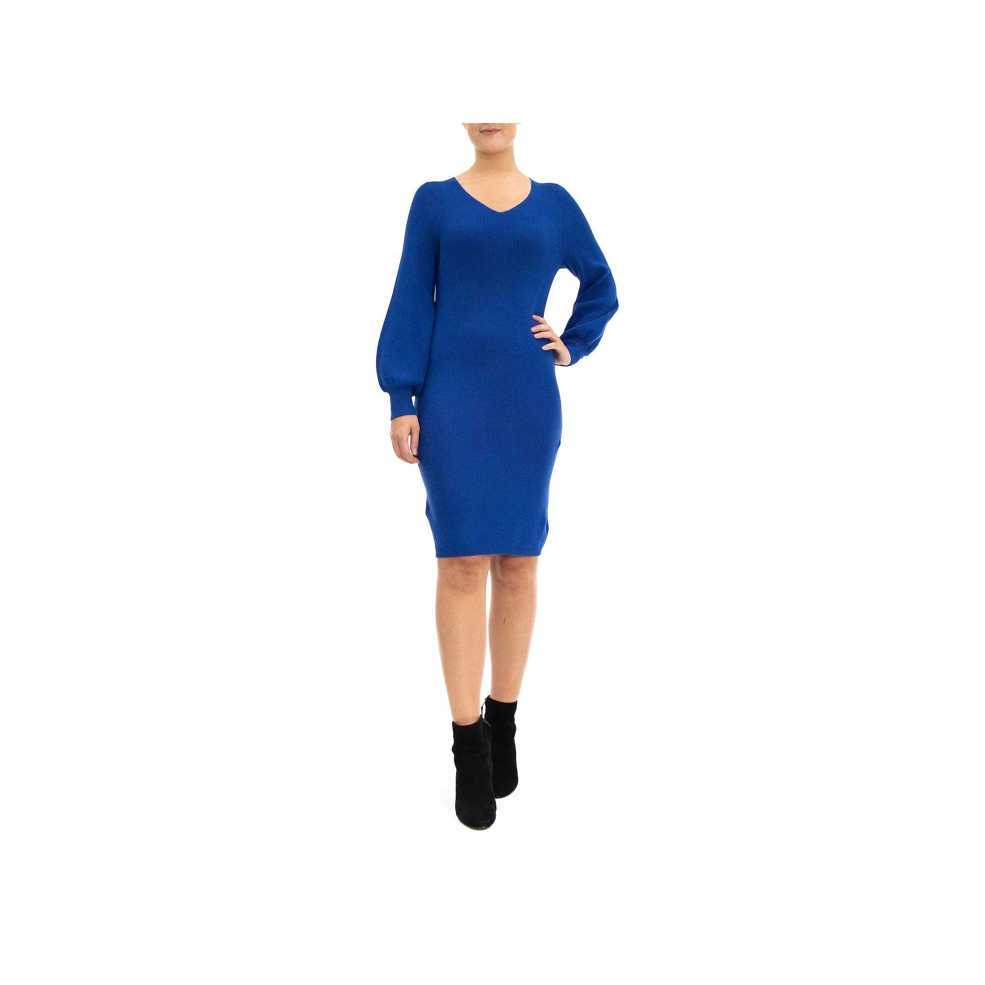 Women's Nina Leonard Balloon-Sleeve Sheath Sweater Dress, Size: Large, Classic Blue Product Image