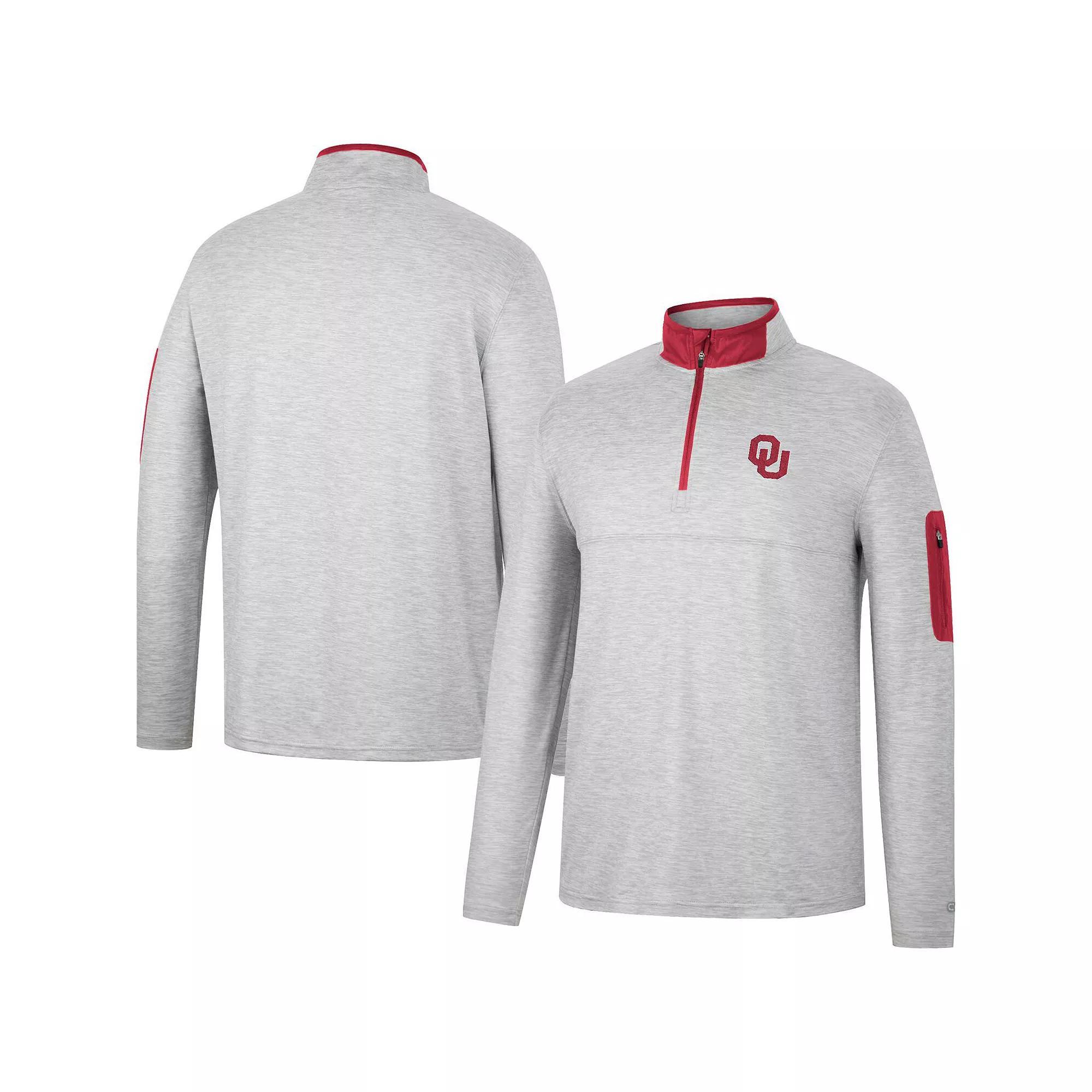 Men's Colosseum Heathered Gray/Red Wisconsin Badgers Country Club Windshirt Quarter-Zip Jacket, Size: Medium, Grey Product Image