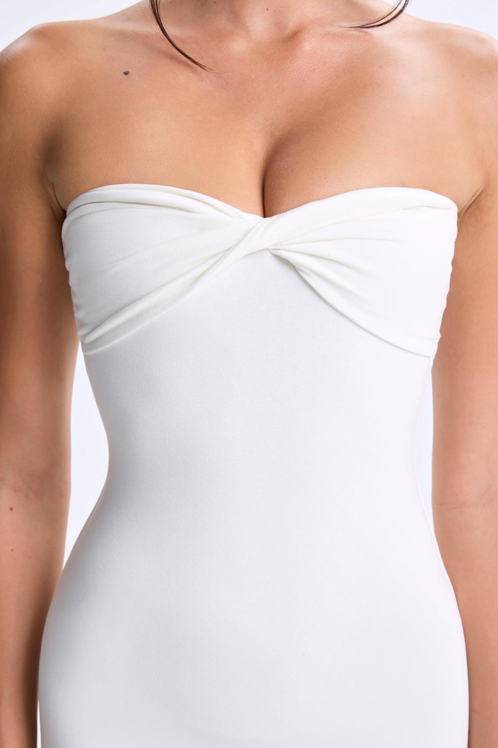 Twist-Front Split Hem Flared Jumpsuit in White Product Image