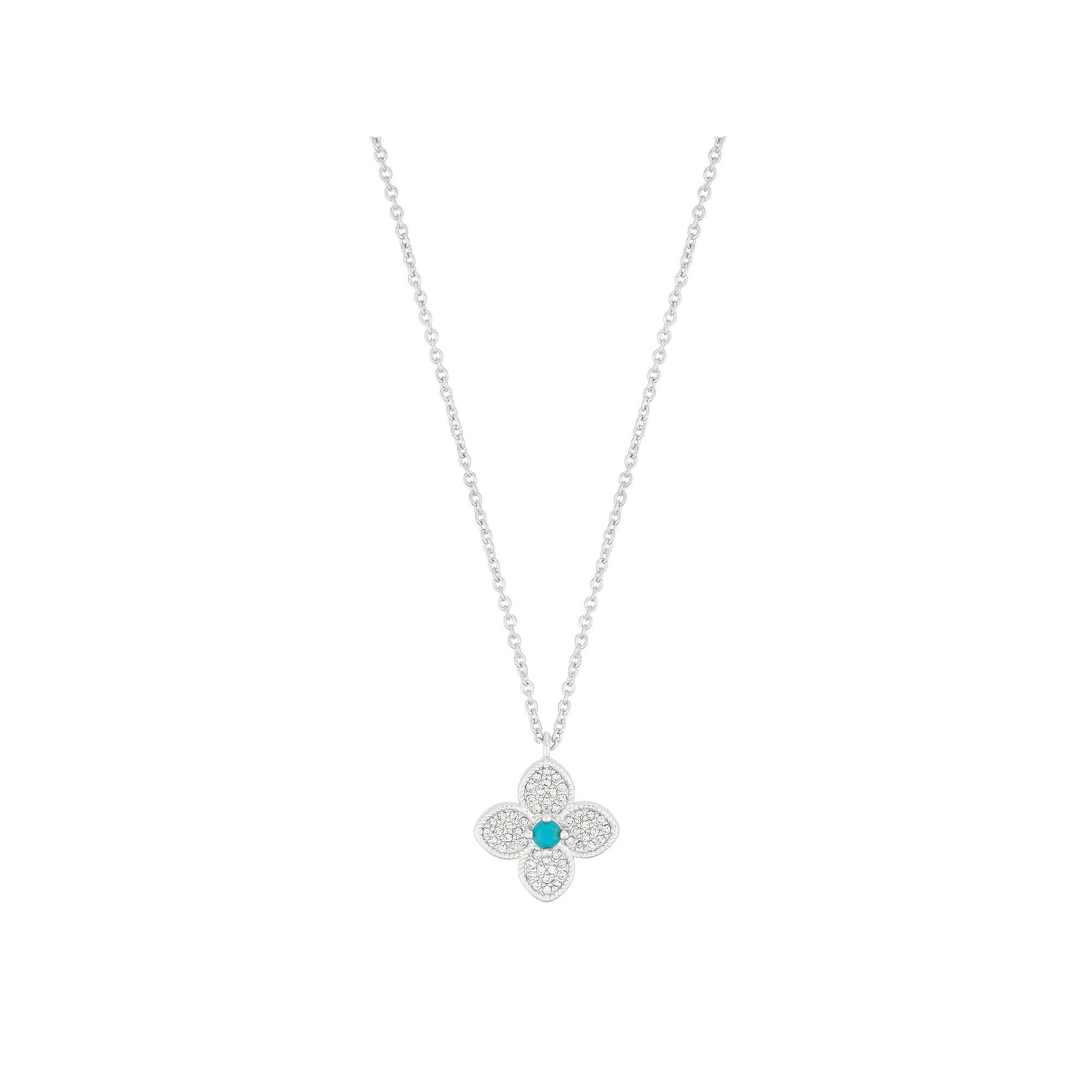 Adornia Simulated Turquoise Flower Necklace, Womens Silver Tone Product Image