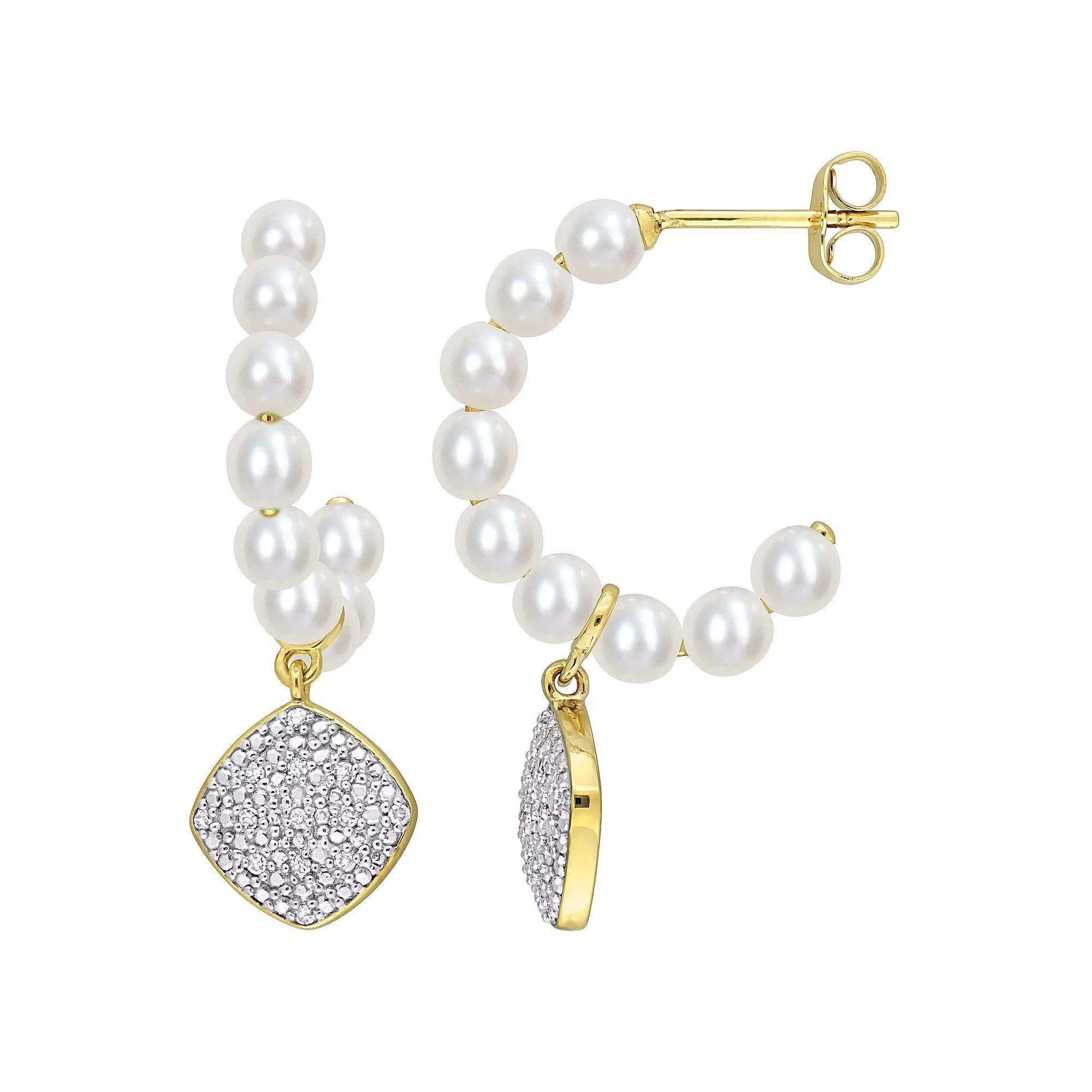 Stella Grace 10k Gold Freshwater Cultured Pearl & 1/10 Carat T.W. Diamond Beaded Drop Earrings, Womens Product Image