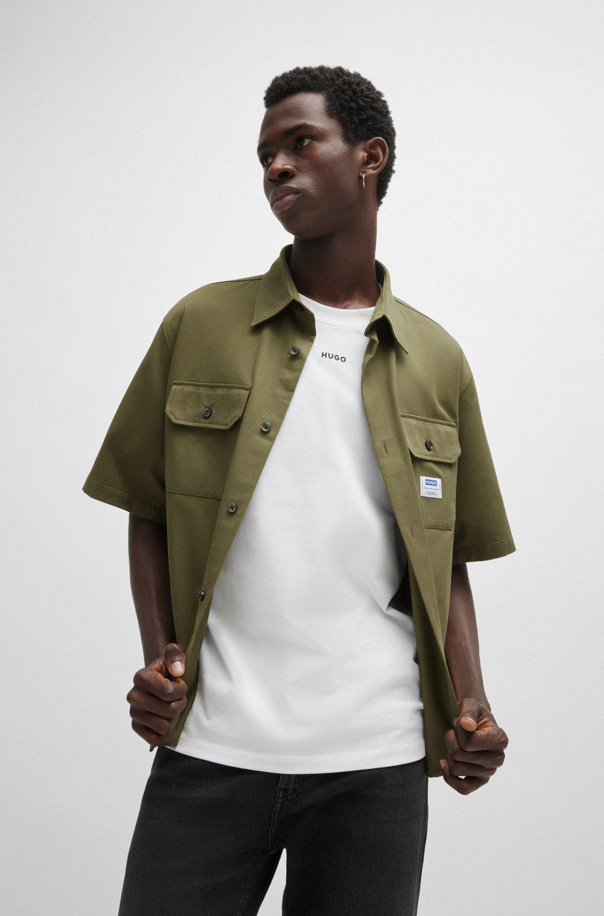 Oversized-fit shirt in cotton twill with zip closure Product Image