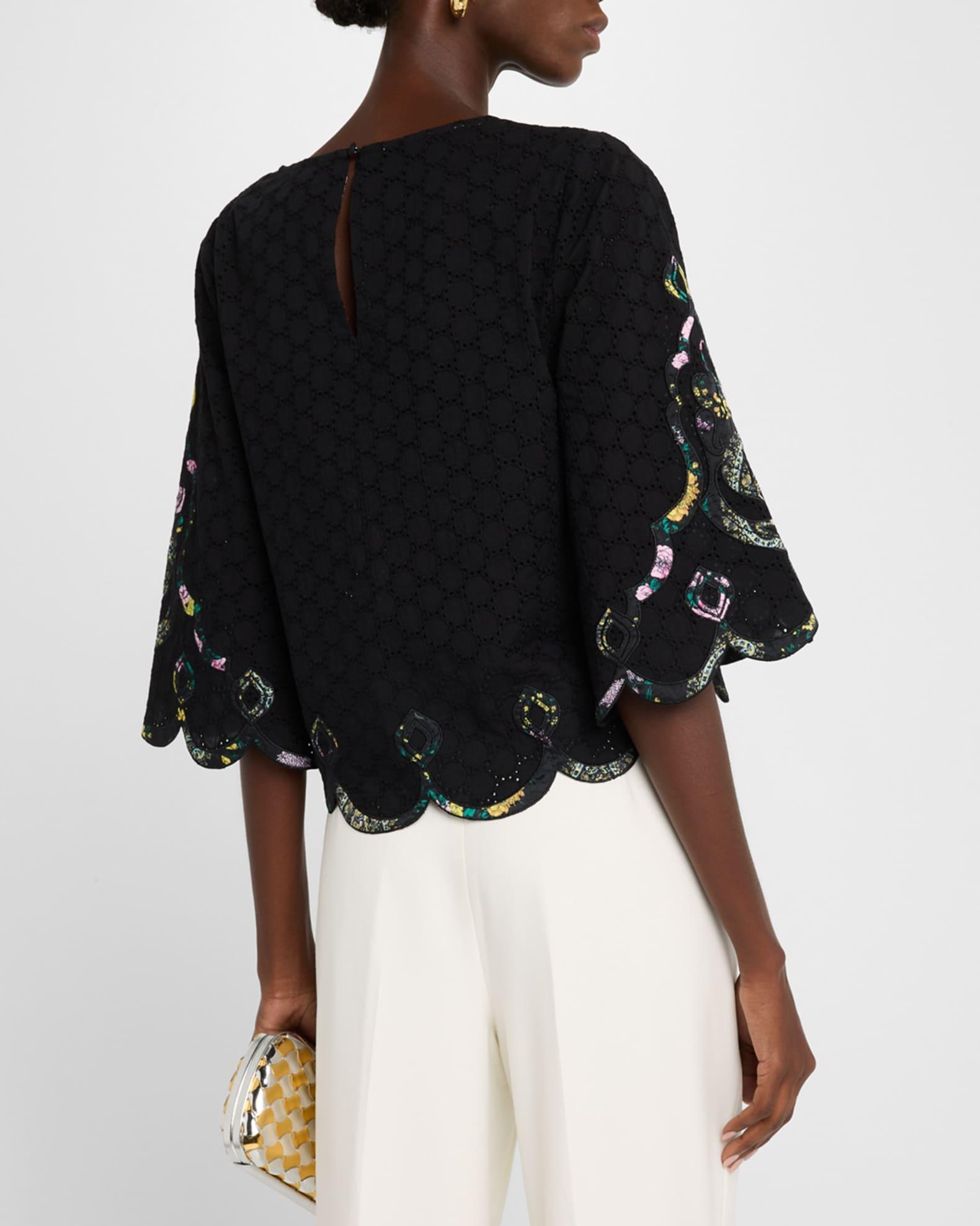 Ramona Scalloped Eyelet Applique Blouse Product Image