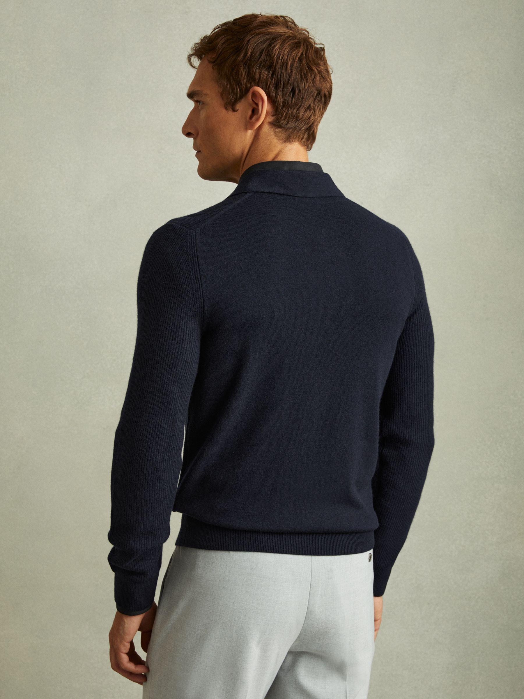 Wool Half-Zip Polo Shirt in Navy Blue Product Image