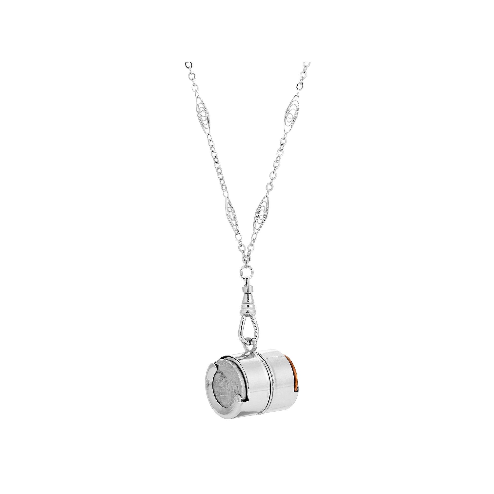 1928 Silver Tone Coin Holder Barrel Necklace, Womens Product Image