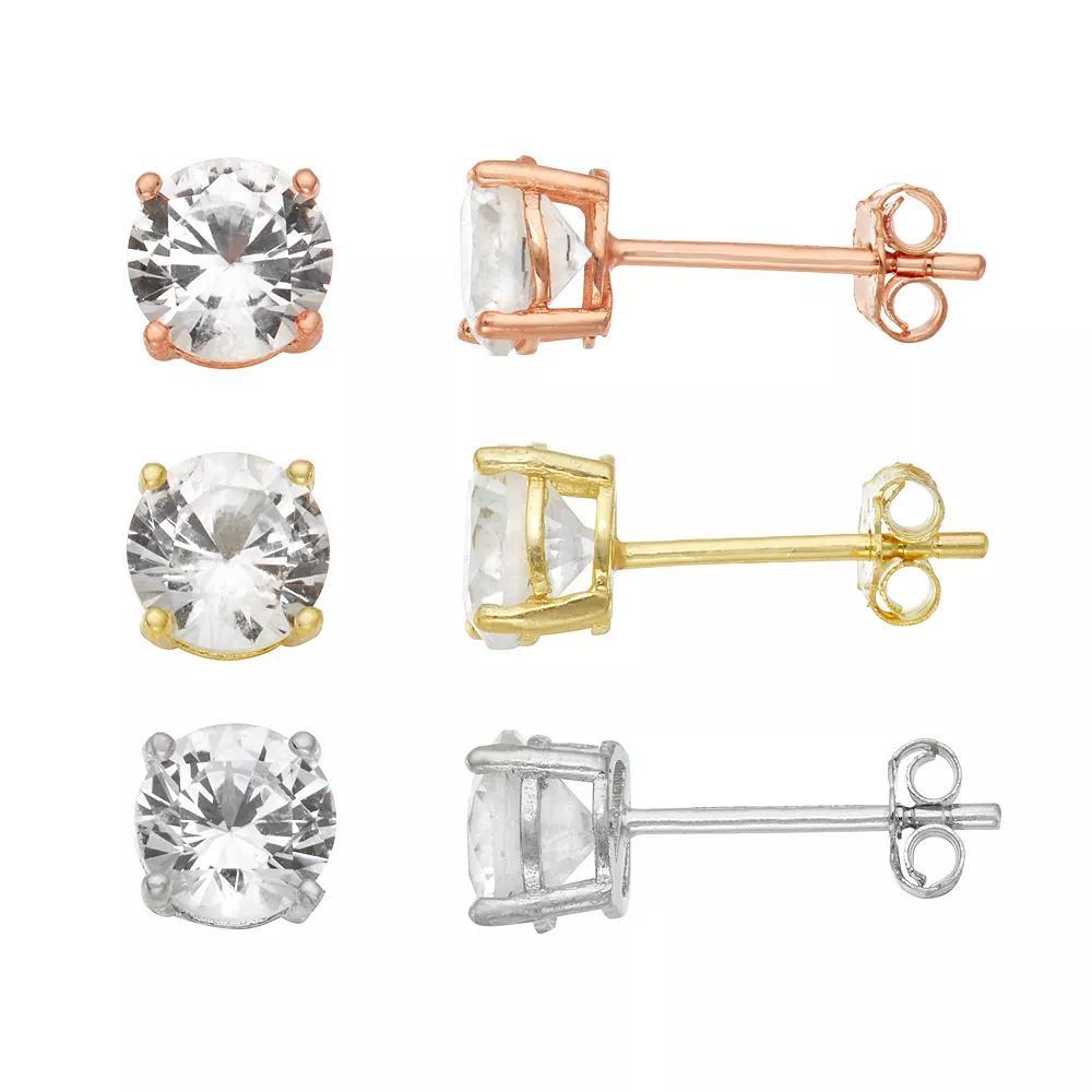 Designs by Gioelli 14k Gold Over Sterling Silver White Sapphire Tri-Color Stud Earring Set, Women's, Tone Product Image
