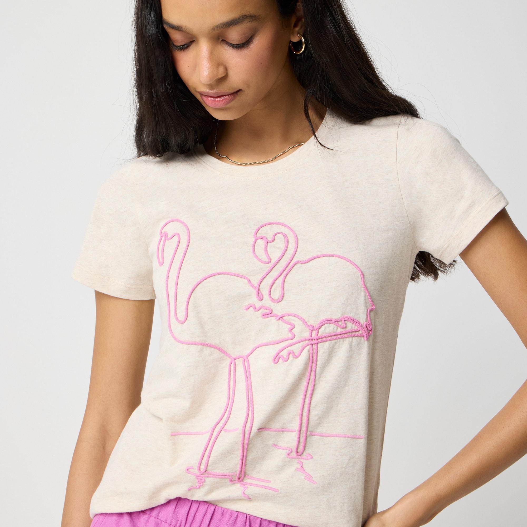 Embroidered flamingo graphic tee Product Image