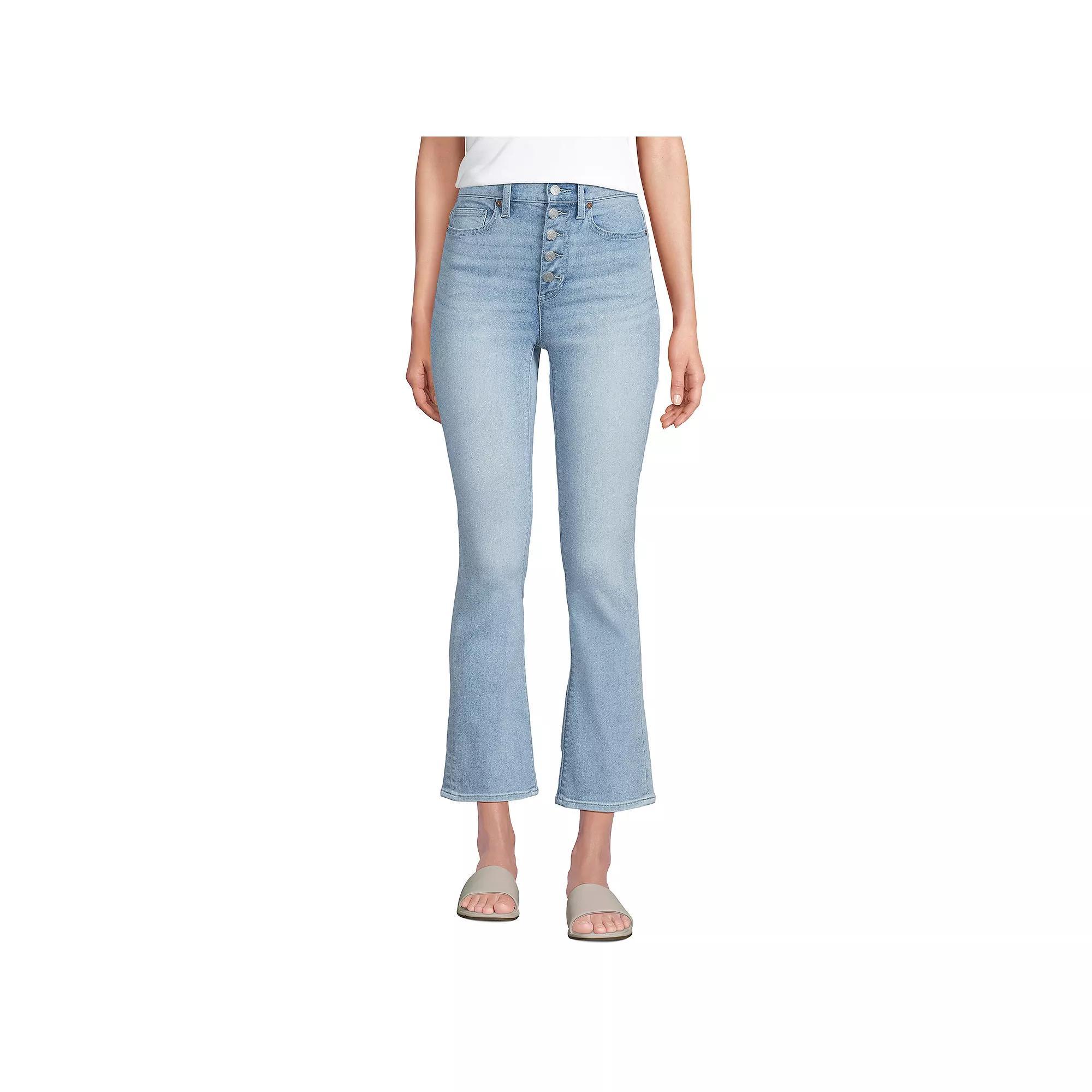 Women's Lands' End Recover High Rise Button Front Kick Flare Crop Jeans, Size: 8, Arctic Blue Product Image