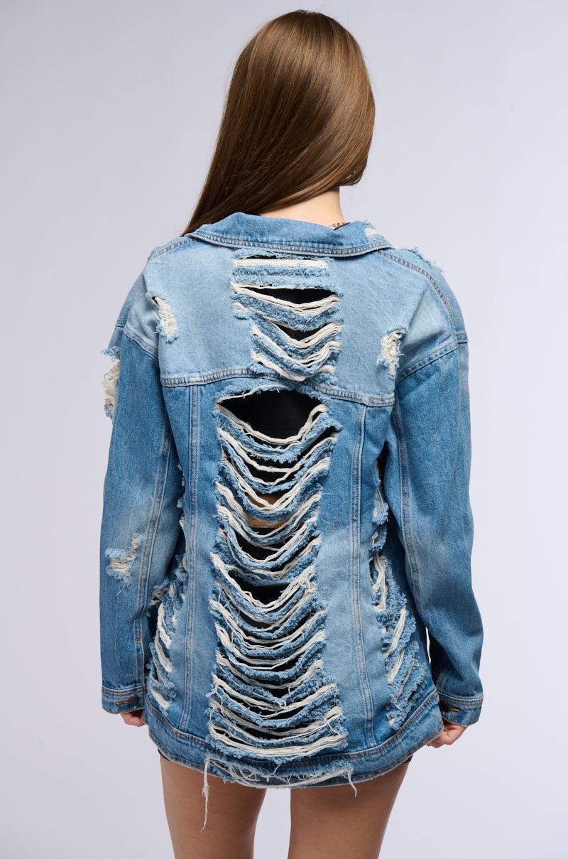 SUNNY DAY DISTRESSED DENIM JACKET Product Image