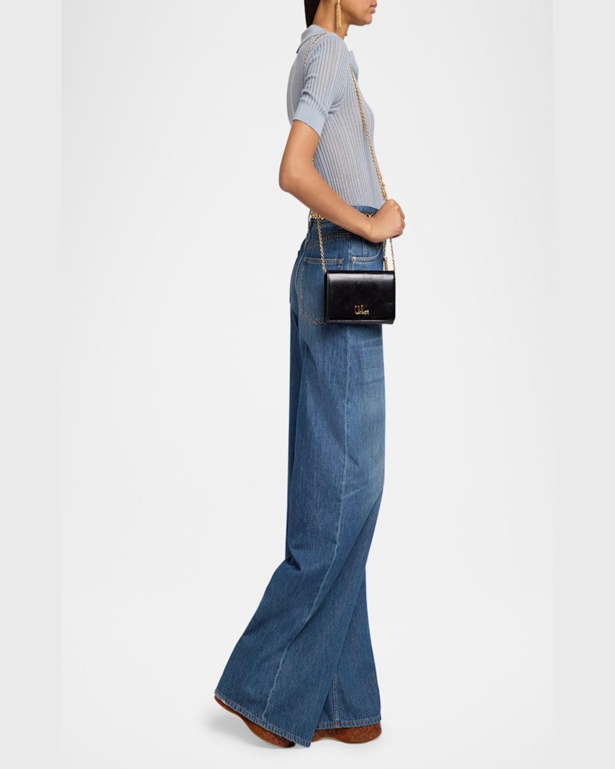 CHLOÉ Iconic Flap Wallet On Chain In Shiny Calfskin In Black Product Image
