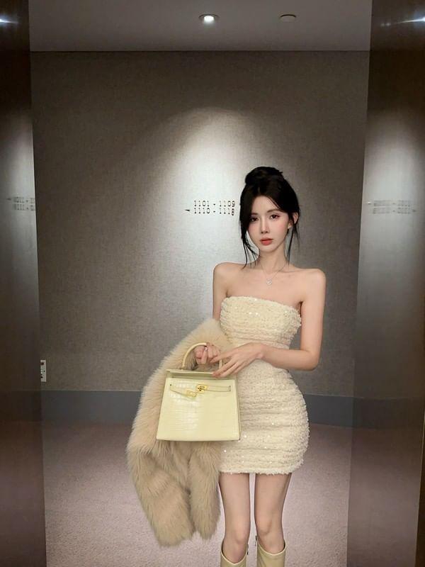 Plain Sequin Mini Sheath Tube Dress Product Image
