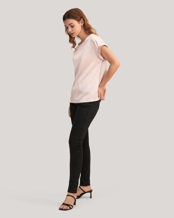 Short Sleeves Round Neck Silk Tee Product Image