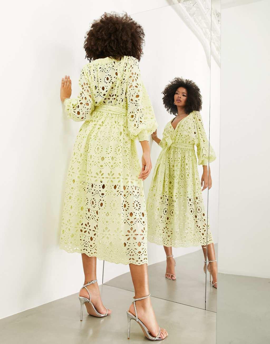 ASOS EDITION broderie wrap belted midi dress Product Image