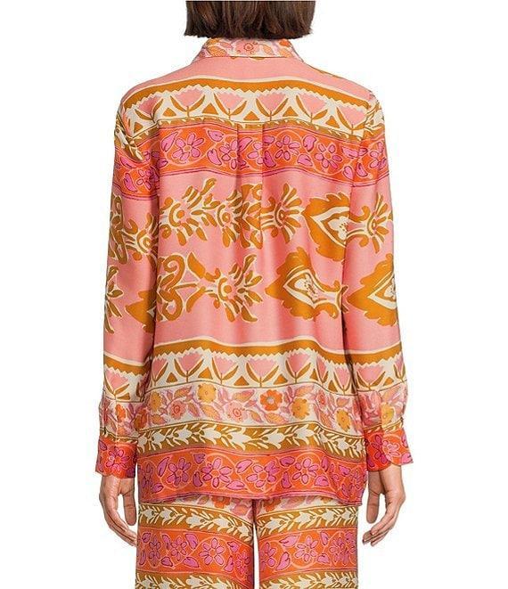 Alex Marie Piper Twill Print Point Collar Long Sleeve Button Front Coordinating Top Product Image