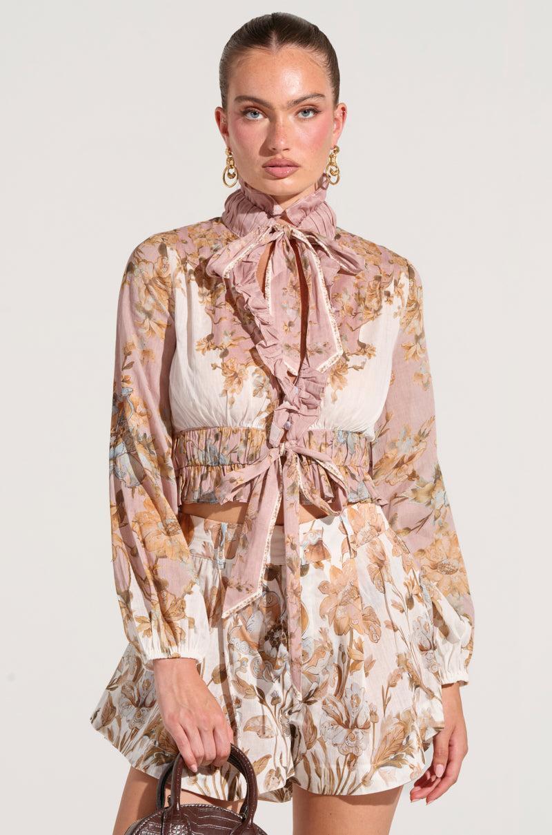 LUCID DREAMS FLORAL TIE NECK BLOUSE Product Image