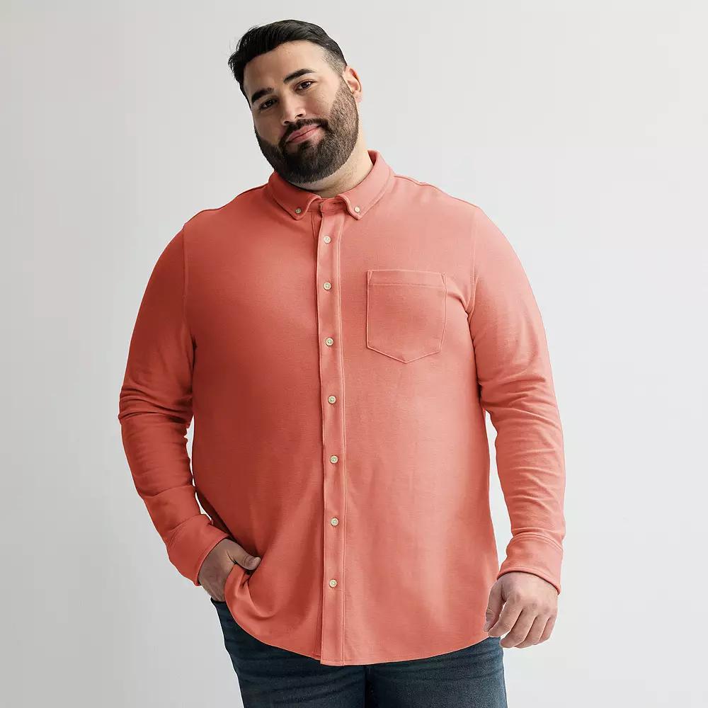Big & Tall Sonoma Goods For Life® Everyday Long Sleeve Knit Button-Down Shirt, Men's, Size: 4XB, Pink Product Image