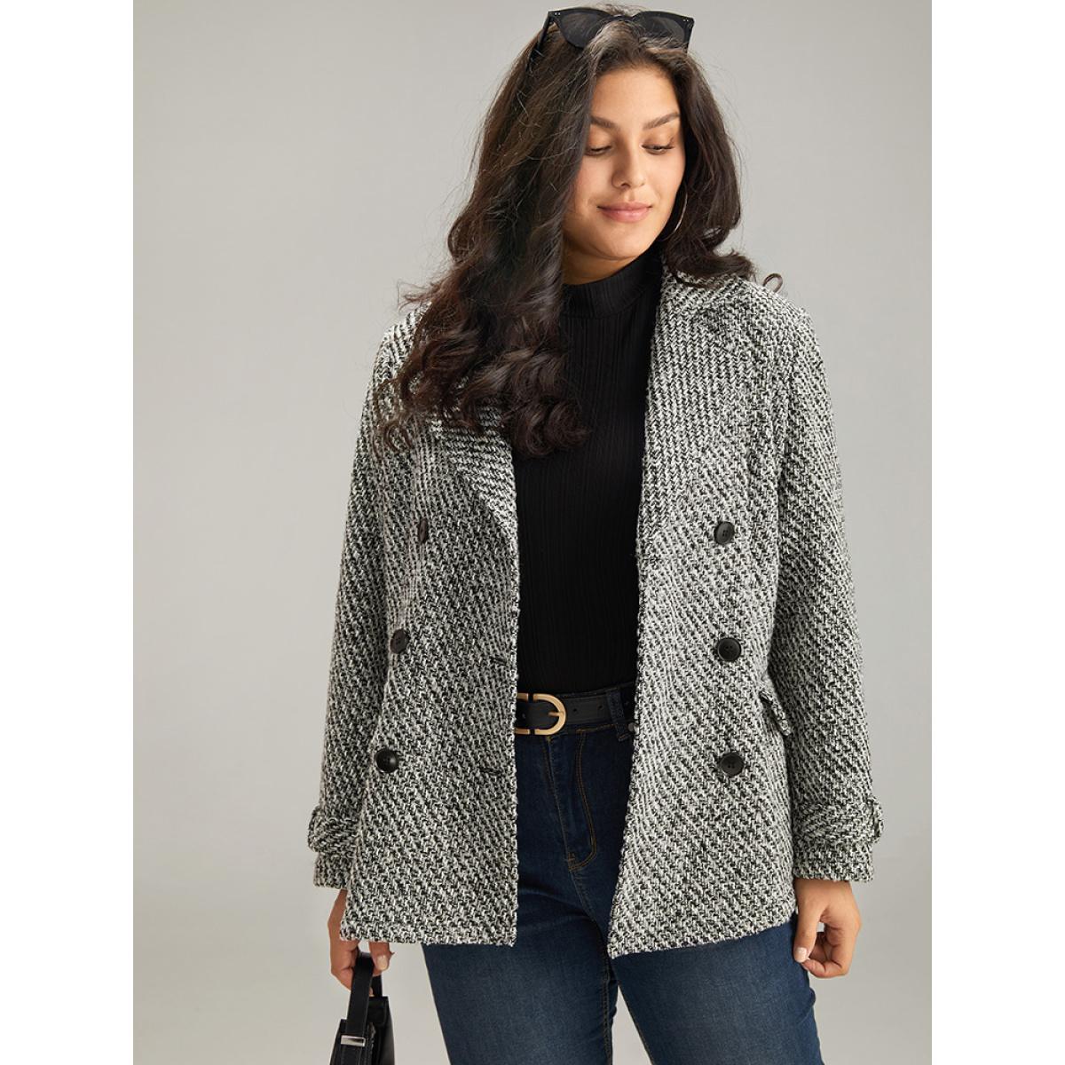 Plus Size Tweed Lapel Collar Button Up Pocket Coat Women Black Elegant Texture Ladies Everyday Winter Coats BloomChic 22-24/3X Product Image