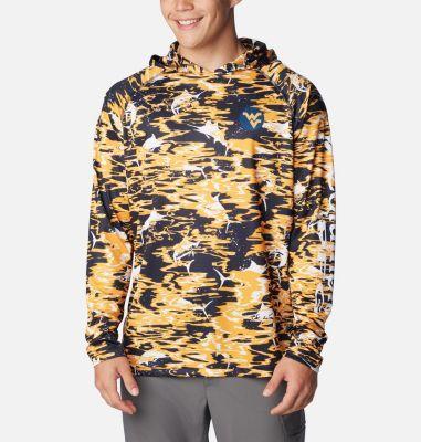 Men's Columbia  Navy West Virginia Mountaineers PFG Terminal Tackle Omni-Shade Rippled Long Sleeve Hooded T-Shirt, Size: Medium, Blue Product Image